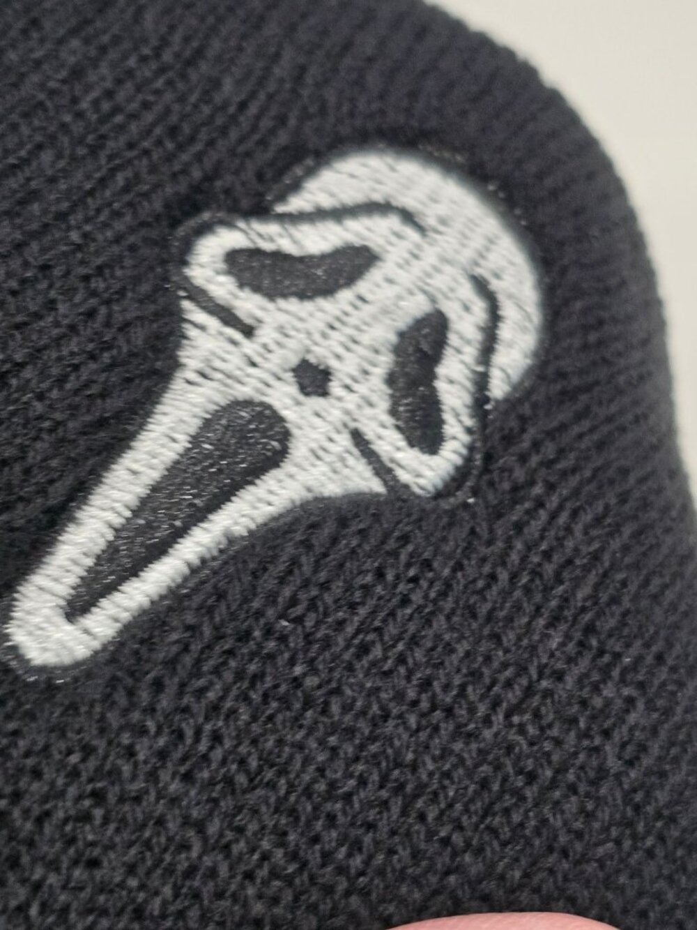 Ghost Face ✦ Black Knit Beanie Embroidered White Mask ✦ Stretch Horror Scream OS - Picture 6 of 7